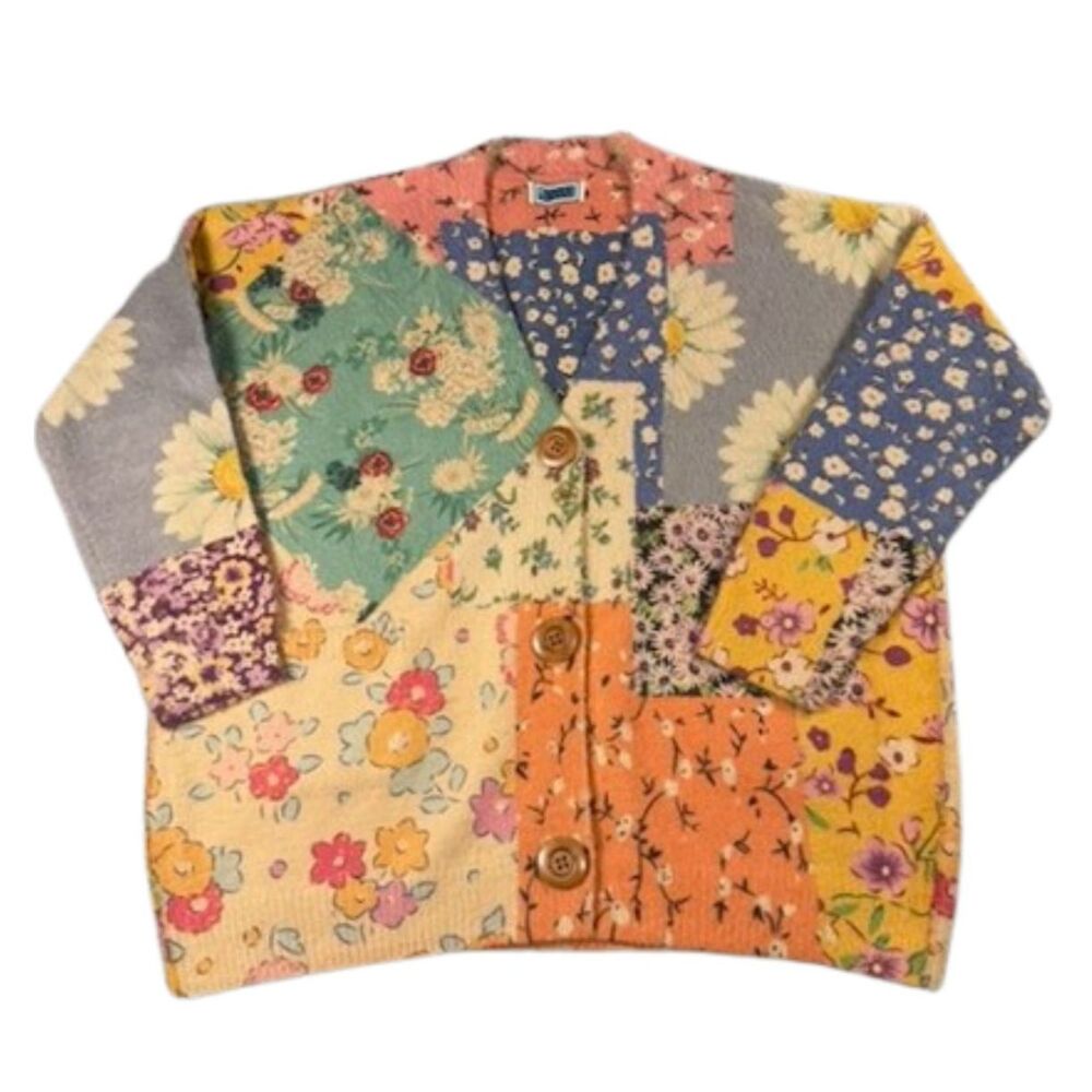 Ninan Patchwork Floral Cardigan Sweater Oversized Grannycore Cottagecore